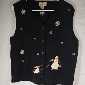 Woolrich Black Knit Vest with Holiday Embroidery